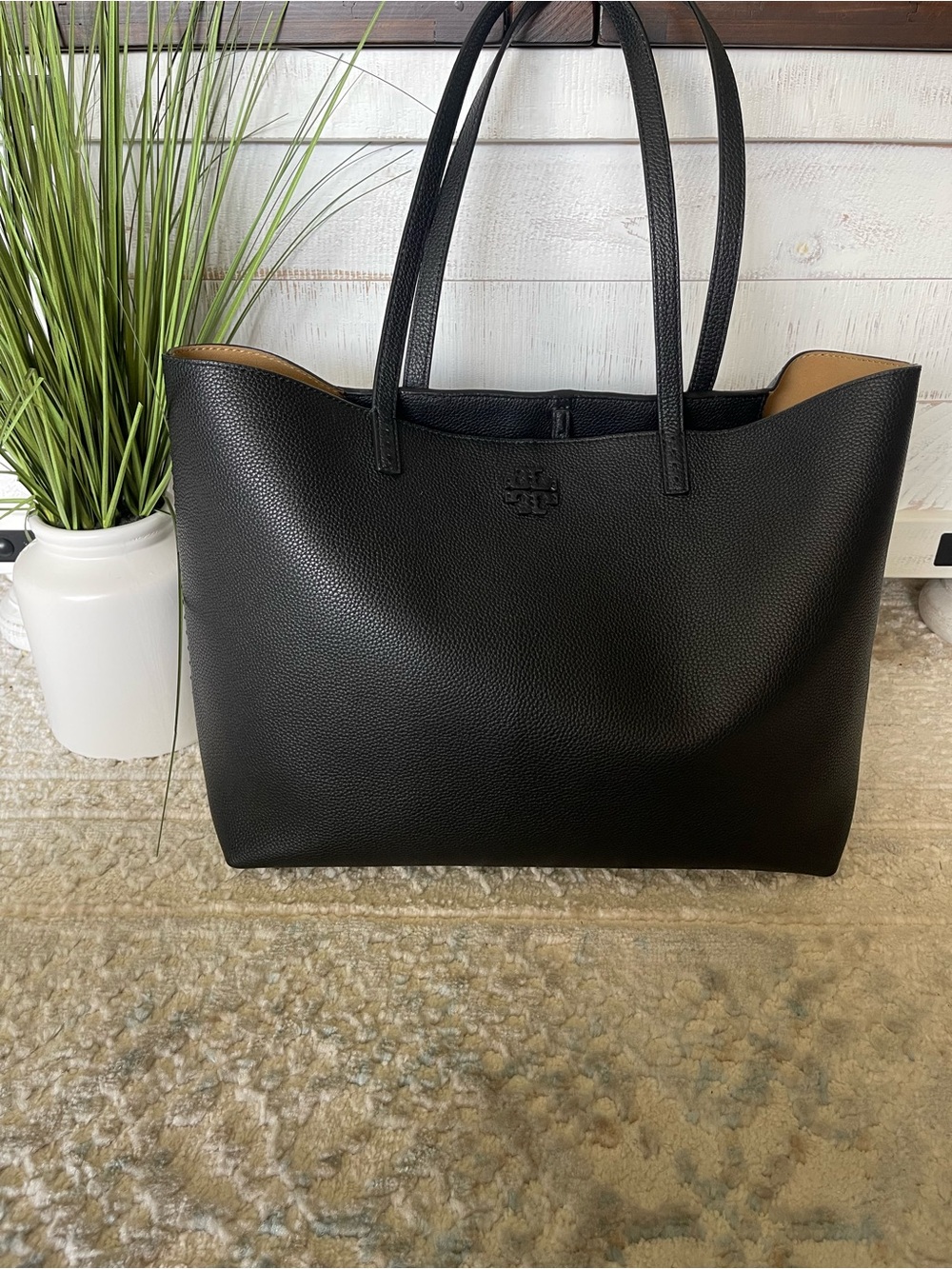 Tory Burch Black Pebbled Leather Tote - Picture 2 of 16